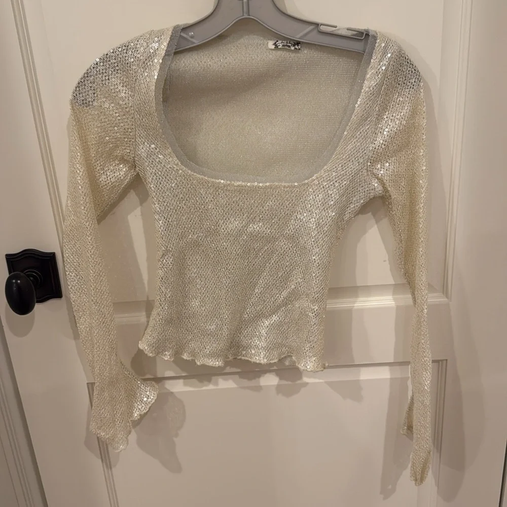 Free People Late Night Disco Sequin Layering Top Snowing